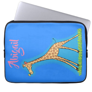 Cute happy giraffe with butterfly cartoon laptop sleeve