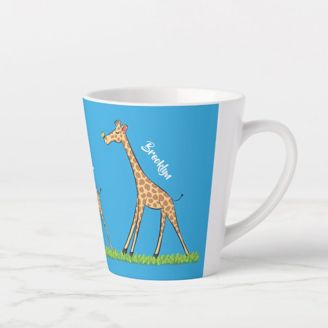 Cute happy giraffe with butterfly cartoon latte mug (Right)