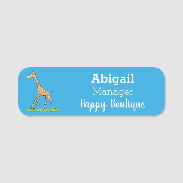 Cute happy giraffe with butterfly cartoon  name tag (Front)