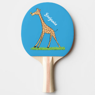 Cute happy giraffe with butterfly cartoon ping pong paddle