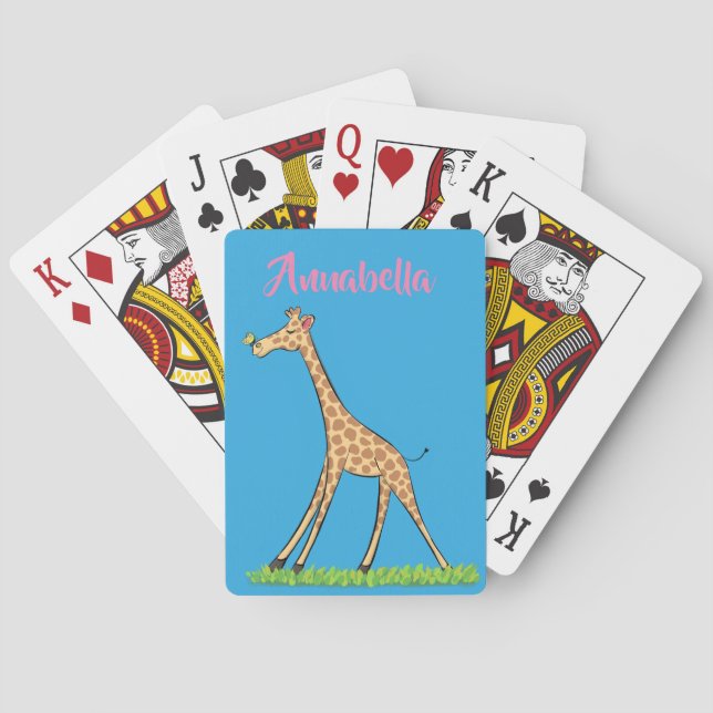 Cute happy giraffe with butterfly cartoon playing cards (Back)