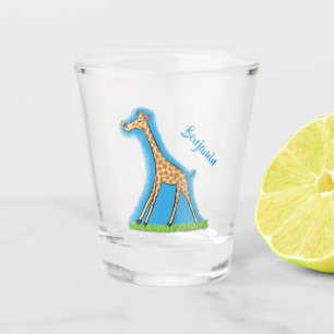 Cute happy giraffe with butterfly cartoon shot glass