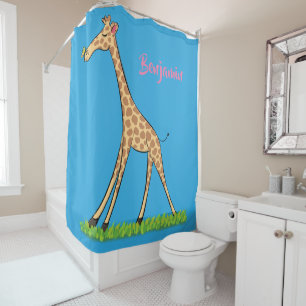 Cute happy giraffe with butterfly cartoon shower curtain