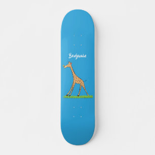 Cute happy giraffe with butterfly cartoon skateboard