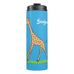 Cute happy giraffe with butterfly cartoon thermal tumbler