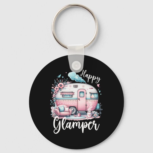 Cute Happy Glamper Caravan Camping Glamping  Key Ring (Front)