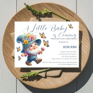 Cute Happy Gnome With Butterfly Baby Shower Invitation