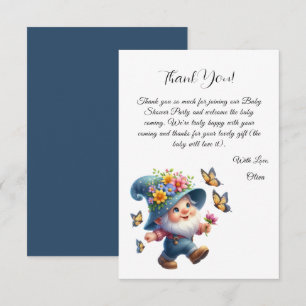 Cute Happy Gnome With Butterfly Baby Shower Thank You Card