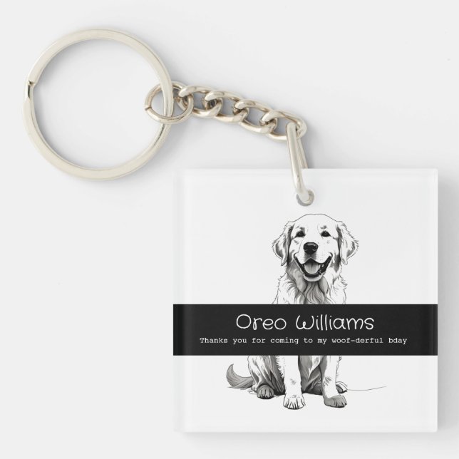 Cute Happy Golden Retriever Woof birthday Key Ring (Front)