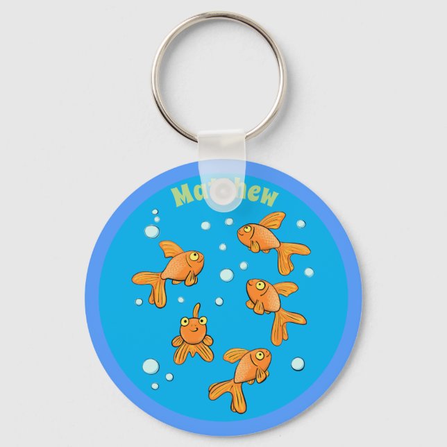 Cute happy goldfish with bubbles cartoon key chain (Front)