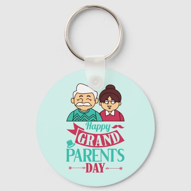 Cute Happy Grandparents Day word art Key Ring (Front)