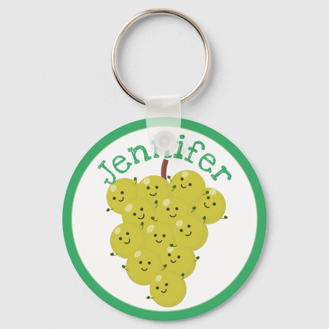 Cute happy grapes bunch cartoon illustration key ring (Front)