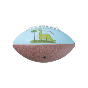 Cute happy green brontosaurus dinosaur cartoon american football