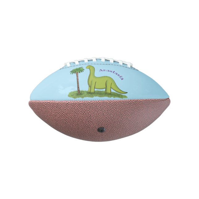 Cute happy green brontosaurus dinosaur cartoon american football (Rotated 270)