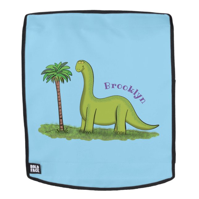 Cute happy green brontosaurus dinosaur cartoon backpack (Removable Face)
