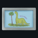 Cute happy green brontosaurus dinosaur cartoon belt buckle<br><div class="desc">Our cute green brontosaurus cartoon dinosaur is fun and happy. Lots of dinosaur fun for children.</div>