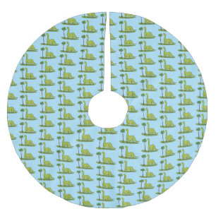 Cute happy green brontosaurus dinosaur cartoon brushed polyester tree skirt