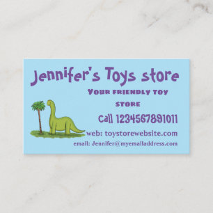 Cute happy green brontosaurus dinosaur cartoon business card