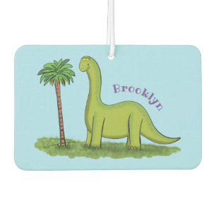 Cute happy green brontosaurus dinosaur cartoon car air freshener