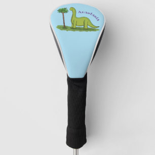 Cute happy green brontosaurus dinosaur cartoon golf head cover