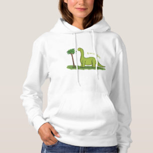 Cute happy green brontosaurus dinosaur cartoon hoodie