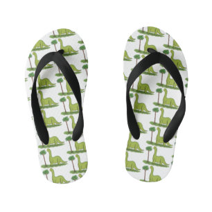 Cute happy green brontosaurus dinosaur cartoon kid's flip flops