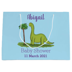 Cute happy green brontosaurus dinosaur cartoon large gift bag