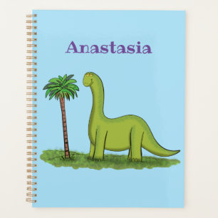 Cute happy green brontosaurus dinosaur cartoon planner