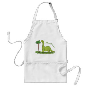 Cute happy green brontosaurus dinosaur cartoon standard apron
