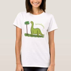 Cute happy green brontosaurus dinosaur cartoon T-Shirt