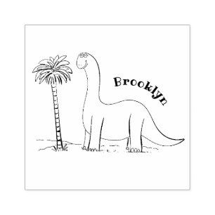 Cute happy green brontosaurus dinosaur rubber stamp