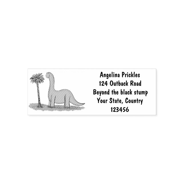 Cute happy green brontosaurus dinosaur self-inking stamp (Design)