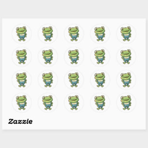 Cute Happy Green Cartoon Frog In Overalls Sticker