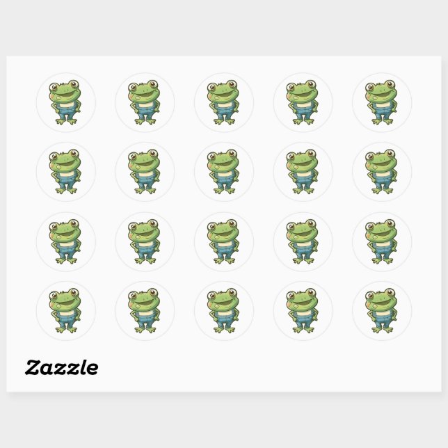 Cute Happy Green Cartoon Frog In Overalls Sticker (Sheet)