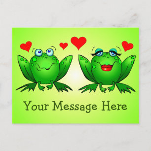 Cute Happy Green Cartoon Frogs Custom Message Postcard