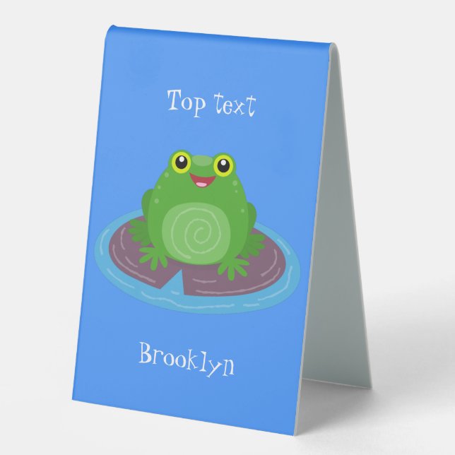 Cute happy green frog cartoon illustration (Front)