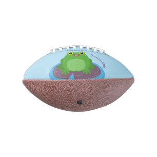 Cute happy green frog cartoon illustration american football