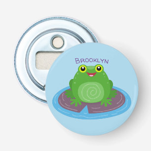 Cute happy green frog cartoon illustration bottle opener