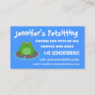 Cute happy green frog cartoon illustration business card