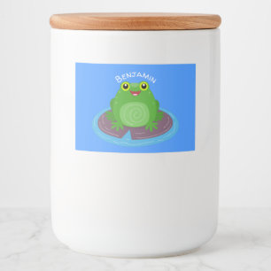 Cute happy green frog cartoon illustration food label