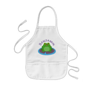 Cute happy green frog cartoon illustration kids apron