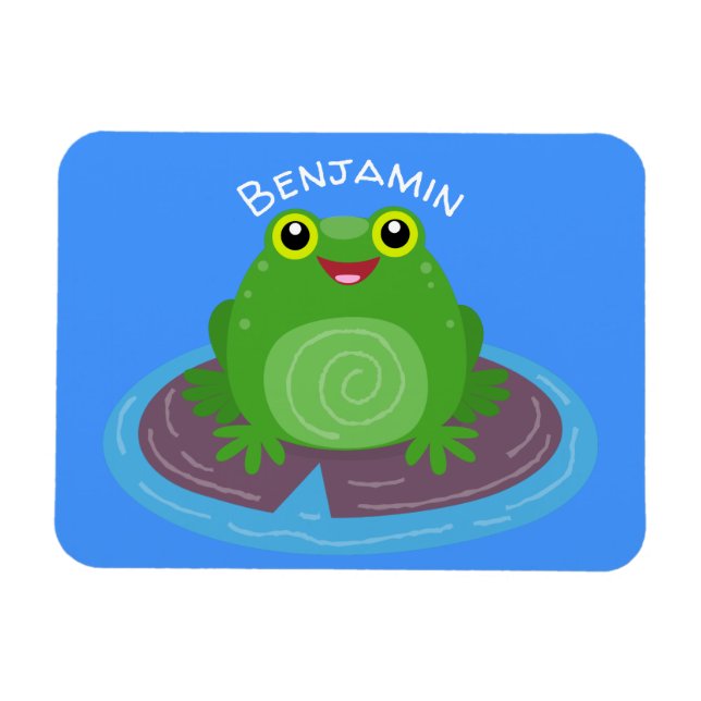 Cute happy green frog cartoon illustration magnet (Horizontal)