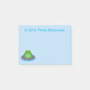 Cute happy green frog cartoon illustration post-it notes
