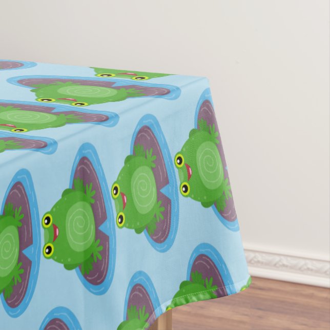 Cute happy green frog cartoon illustration tablecloth (In Situ)