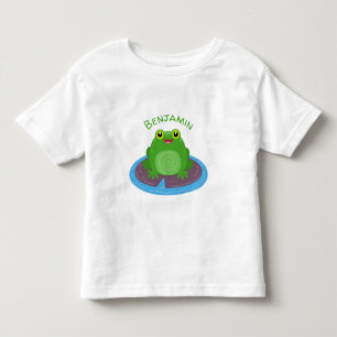 Cute happy green frog cartoon illustration toddler T-Shirt