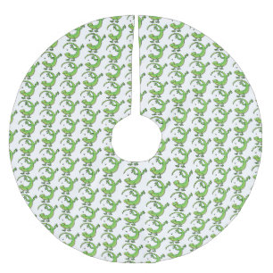 Cute happy green gecko greetings with bug cartoon brushed polyester tree skirt