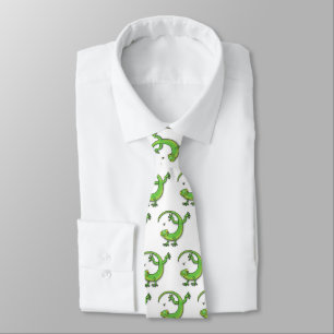 Cute happy green gecko greetings with bug cartoon tie