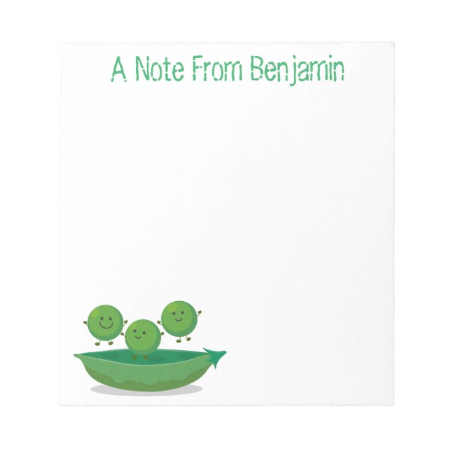 Cute happy green peas and pod cartoon illustration notepad (Front)