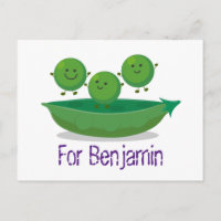 Cute happy green peas and pod cartoon illustration