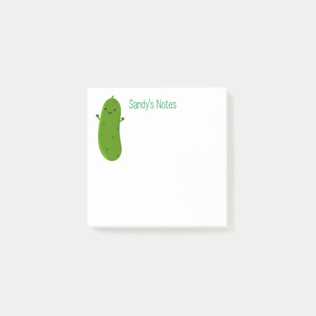 Cute happy green pickle cartoon illustration post-it notes (Front)